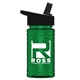 aerial view a black lid & transparent green bottle upcycle - mini 16 oz rpet sports bottle with flip straw lid, image 1 of 2