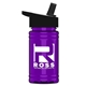 aerial view a black lid & transparent violet bottle upcycle - mini 16 oz rpet sports bottle with flip straw lid, image 1 of 2