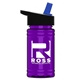 a black-with-blue-spout lid & transparent violet bottle upcycle - mini 16 oz rpet sports bottle with flip straw lid