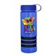 a transparent blue bottle & royal blue lid & black grip sergeant stripe - 24 oz tritan(tm) bottle with tethered lid, stripe bands, and digital imprint