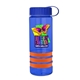 a transparent blue bottle & royal blue lid & orange grip sergeant stripe - 24 oz tritan(tm) bottle with tethered lid, stripe bands, and digital imprint