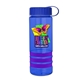a transparent blue bottle & royal blue lid & violet grip sergeant stripe - 24 oz tritan(tm) bottle with tethered lid, stripe bands, and digital imprint