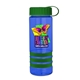 a transparent blue bottle & green lid & green grip sergeant stripe - 24 oz tritan(tm) bottle with tethered lid, stripe bands, and digital imprint
