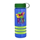 a transparent blue bottle & green lid & lime-green grip sergeant stripe - 24 oz tritan(tm) bottle with tethered lid, stripe bands, and digital imprint