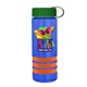 a transparent blue bottle & green lid & orange grip sergeant stripe - 24 oz tritan(tm) bottle with tethered lid, stripe bands, and digital imprint