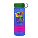 a transparent blue bottle & green lid & pink grip sergeant stripe - 24 oz tritan(tm) bottle with tethered lid, stripe bands, and digital imprint