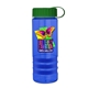 a transparent blue bottle & green lid & royal blue grip sergeant stripe - 24 oz tritan(tm) bottle with tethered lid, stripe bands, and digital imprint