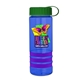 a transparent blue bottle & green lid & violet grip sergeant stripe - 24 oz tritan(tm) bottle with tethered lid, stripe bands, and digital imprint