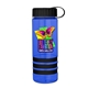 a transparent blue bottle & black lid & black grip sergeant stripe - 24 oz tritan(tm) bottle with tethered lid, stripe bands, and digital imprint