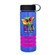 a transparent blue bottle & black lid & pink grip sergeant stripe - 24 oz tritan(tm) bottle with tethered lid, stripe bands, and digital imprint