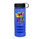 a transparent blue bottle & black lid & royal blue grip sergeant stripe - 24 oz tritan(tm) bottle with tethered lid, stripe bands, and digital imprint