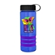 a transparent blue bottle & black lid & violet grip sergeant stripe - 24 oz tritan(tm) bottle with tethered lid, stripe bands, and digital imprint