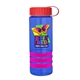 a transparent blue bottle & red lid & pink grip sergeant stripe - 24 oz tritan(tm) bottle with tethered lid, stripe bands, and digital imprint