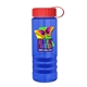 a transparent blue bottle & red lid & royal blue grip sergeant stripe - 24 oz tritan(tm) bottle with tethered lid, stripe bands, and digital imprint
