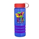 a transparent blue bottle & red lid & violet grip sergeant stripe - 24 oz tritan(tm) bottle with tethered lid, stripe bands, and digital imprint