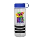 a clear bottle & royal blue lid & black grip sergeant stripe - 24 oz tritan(tm) bottle with tethered lid, stripe bands, and digital imprint