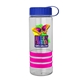 a clear bottle & royal blue lid & pink grip sergeant stripe - 24 oz tritan(tm) bottle with tethered lid, stripe bands, and digital imprint