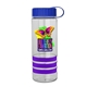 a clear bottle & royal blue lid & violet grip sergeant stripe - 24 oz tritan(tm) bottle with tethered lid, stripe bands, and digital imprint