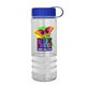 a clear bottle & royal blue lid & white grip sergeant stripe - 24 oz tritan(tm) bottle with tethered lid, stripe bands, and digital imprint