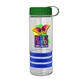 a clear bottle & green lid & royal blue grip sergeant stripe - 24 oz tritan(tm) bottle with tethered lid, stripe bands, and digital imprint