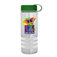 a clear bottle & green lid & white grip sergeant stripe - 24 oz tritan(tm) bottle with tethered lid, stripe bands, and digital imprint