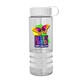 a clear bottle & white lid & white grip sergeant stripe - 24 oz tritan(tm) bottle with tethered lid, stripe bands, and digital imprint