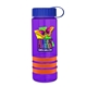 a transparent violet bottle & royal blue lid & orange grip sergeant stripe - 24 oz tritan(tm) bottle with tethered lid, stripe bands, and digital imprint