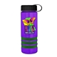 a transparent violet bottle & black lid & green grip sergeant stripe - 24 oz tritan(tm) bottle with tethered lid, stripe bands, and digital imprint