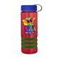a transparent red bottle & royal blue lid & green grip sergeant stripe - 24 oz tritan(tm) bottle with tethered lid, stripe bands, and digital imprint