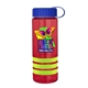 a transparent red bottle & royal blue lid & lime-green grip sergeant stripe - 24 oz tritan(tm) bottle with tethered lid, stripe bands, and digital imprint