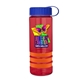 a transparent red bottle & royal blue lid & orange grip sergeant stripe - 24 oz tritan(tm) bottle with tethered lid, stripe bands, and digital imprint