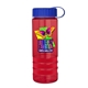 a transparent red bottle & royal blue lid & red grip sergeant stripe - 24 oz tritan(tm) bottle with tethered lid, stripe bands, and digital imprint