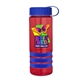 a transparent red bottle & royal blue lid & royal blue grip sergeant stripe - 24 oz tritan(tm) bottle with tethered lid, stripe bands, and digital imprint