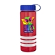 a transparent red bottle & royal blue lid & white grip sergeant stripe - 24 oz tritan(tm) bottle with tethered lid, stripe bands, and digital imprint