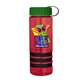 a transparent red bottle & green lid & black grip sergeant stripe - 24 oz tritan(tm) bottle with tethered lid, stripe bands, and digital imprint