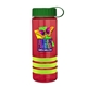a transparent red bottle & green lid & lime-green grip sergeant stripe - 24 oz tritan(tm) bottle with tethered lid, stripe bands, and digital imprint