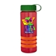 a transparent red bottle & green lid & orange grip sergeant stripe - 24 oz tritan(tm) bottle with tethered lid, stripe bands, and digital imprint