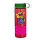 a transparent red bottle & green lid & pink grip sergeant stripe - 24 oz tritan(tm) bottle with tethered lid, stripe bands, and digital imprint