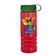 a transparent red bottle & green lid & red grip sergeant stripe - 24 oz tritan(tm) bottle with tethered lid, stripe bands, and digital imprint