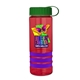 a transparent red bottle & green lid & violet grip sergeant stripe - 24 oz tritan(tm) bottle with tethered lid, stripe bands, and digital imprint