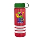a transparent red bottle & green lid & white grip sergeant stripe - 24 oz tritan(tm) bottle with tethered lid, stripe bands, and digital imprint