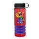 a transparent red bottle & black lid & royal blue grip sergeant stripe - 24 oz tritan(tm) bottle with tethered lid, stripe bands, and digital imprint