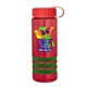 a transparent red bottle & red lid & green grip sergeant stripe - 24 oz tritan(tm) bottle with tethered lid, stripe bands, and digital imprint