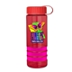 a transparent red bottle & red lid & pink grip sergeant stripe - 24 oz tritan(tm) bottle with tethered lid, stripe bands, and digital imprint