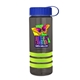 a transparent smoke bottle & royal blue lid & lime-green grip sergeant stripe - 24 oz tritan(tm) bottle with tethered lid, stripe bands, and digital imprint