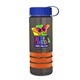 a transparent smoke bottle & royal blue lid & orange grip sergeant stripe - 24 oz tritan(tm) bottle with tethered lid, stripe bands, and digital imprint