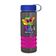 a transparent smoke bottle & royal blue lid & pink grip sergeant stripe - 24 oz tritan(tm) bottle with tethered lid, stripe bands, and digital imprint
