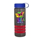 a transparent smoke bottle & royal blue lid & red grip sergeant stripe - 24 oz tritan(tm) bottle with tethered lid, stripe bands, and digital imprint
