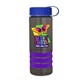 a transparent smoke bottle & royal blue lid & violet grip sergeant stripe - 24 oz tritan(tm) bottle with tethered lid, stripe bands, and digital imprint