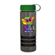 a transparent smoke bottle & green lid & black grip sergeant stripe - 24 oz tritan(tm) bottle with tethered lid, stripe bands, and digital imprint